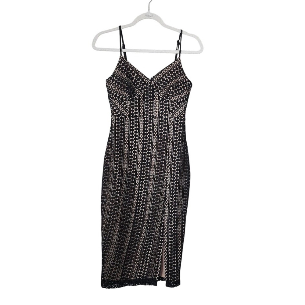 LULUS New Rules Black Lace Bodycon Midi Dress size Small